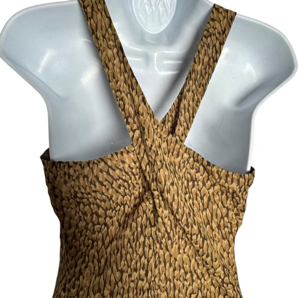 Ann Taylor Dress 4 Silk Animal Print Midi V Neck Crisscross Back Vintage y2k - Picture 5 of 8